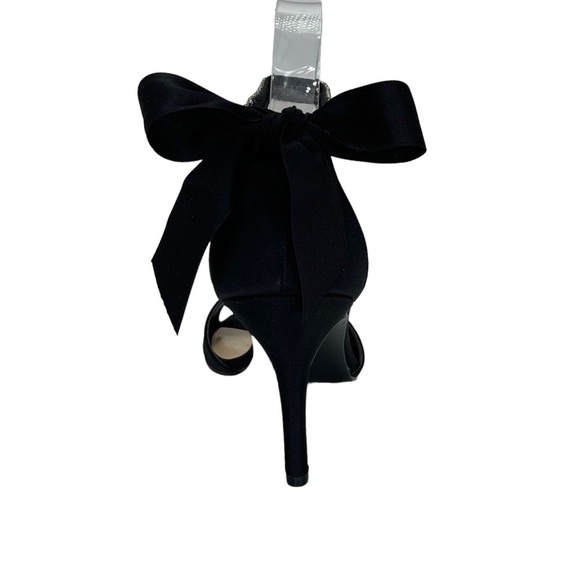 Nina Vinnie Black Satin Womens Heels 10M Rhinestone Ankle Strap - Picture 3 of 11